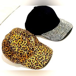 SHINY FUN HATS—2 HATS—ANIMAL PRINT & RHINESTONES—AWESOME GIFTS